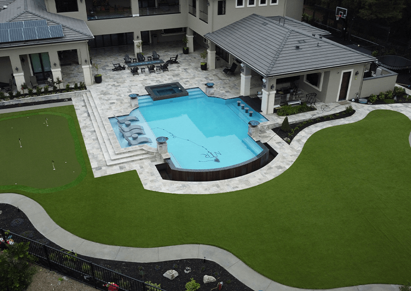 image of ariel view of a multi sport backyard