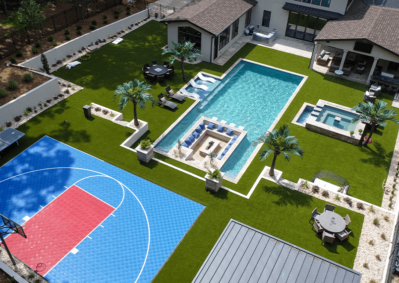 image of ariel view of a multi sport backyard