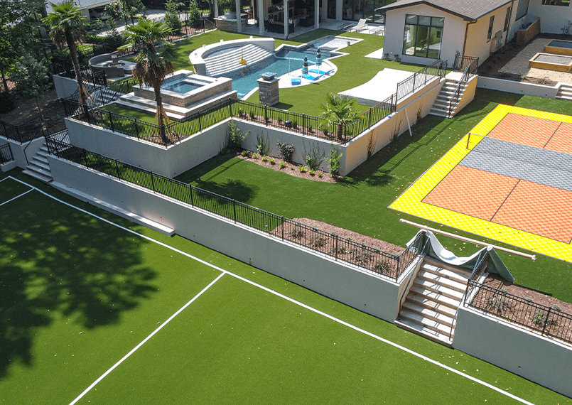 image of ariel view of a multi sport backyard