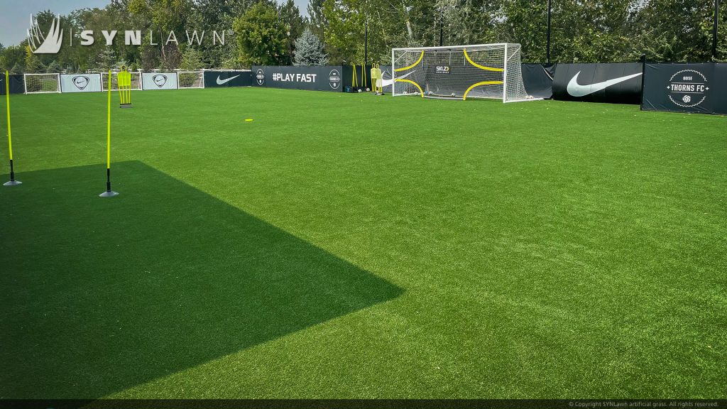 image of SYNLawn Idaho artificial grass sports field putting green tennis and basketball court installed at residential home