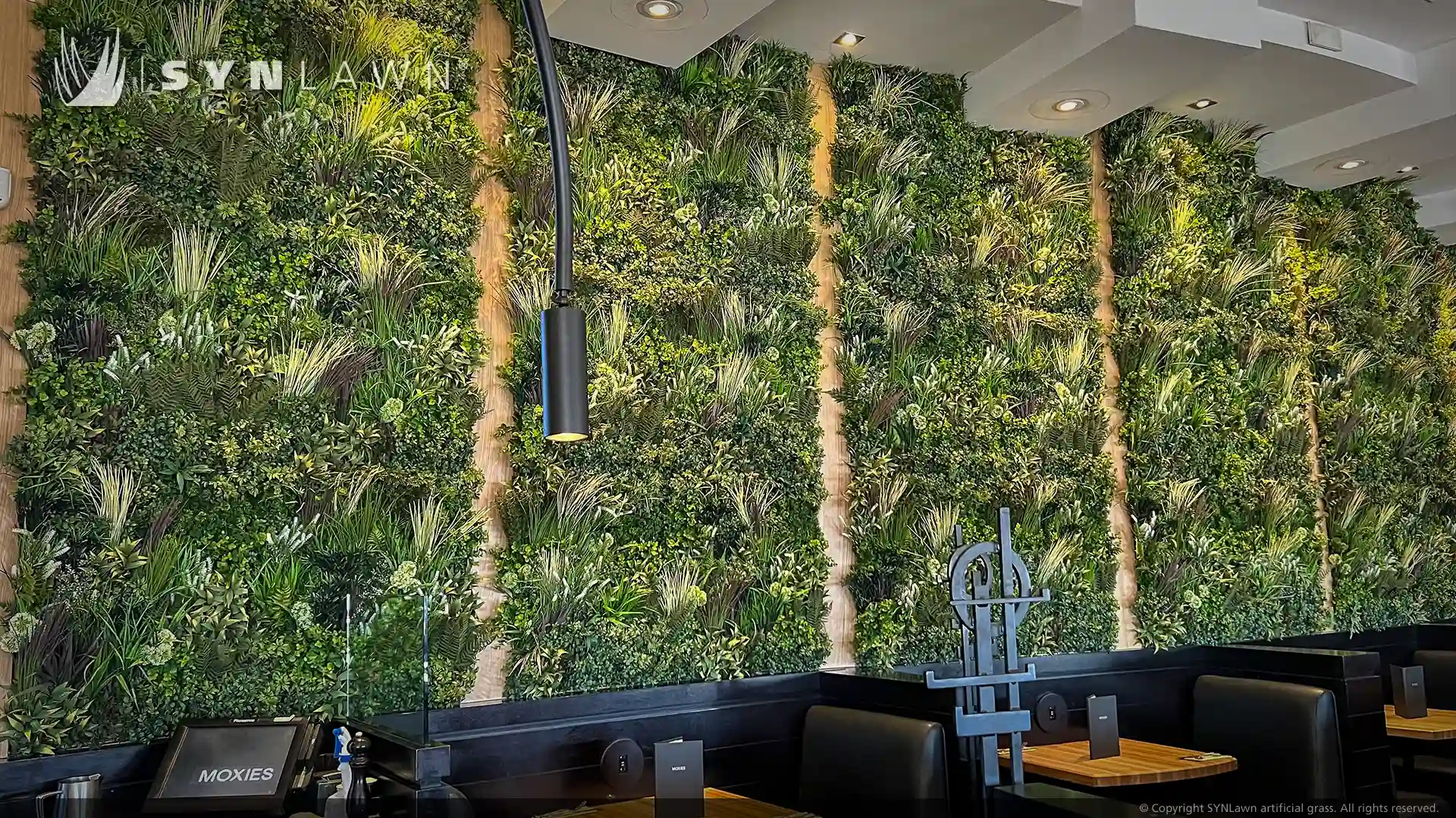 Calico Greens Tuscany Faux Wall Panels at Moxies Casual Dining Restaurant in Toronto Canada image of Calico Greens Tuscany Faux Wall Panels at Moxies Casual Dining Restaurant in Toronto Canada