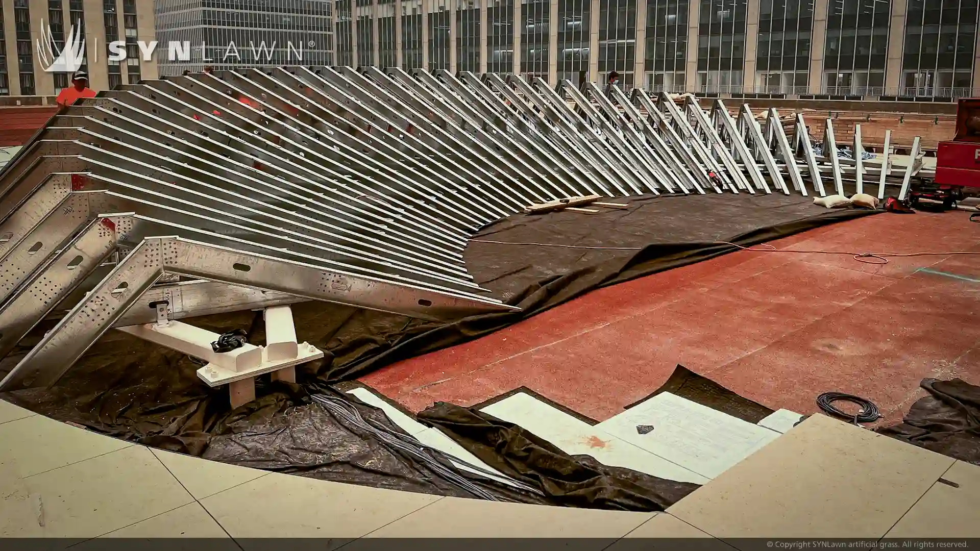 SYNLawn artificial grass at 50 Rockefeller Center Rooftop Art Deco Design image of art deco design using synthetic turf at 50 Rockefeller Center New York City