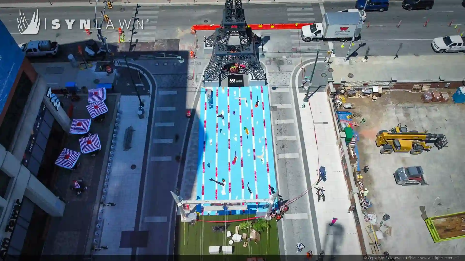 Pre-assembled Custom Design Turf in Multiple Colors at the Olympic Swimming Trials Indianapolis Indiana image of pre assembled custom design turf in multiple colors at the Olympic swimming trials Indianapolis Indiana