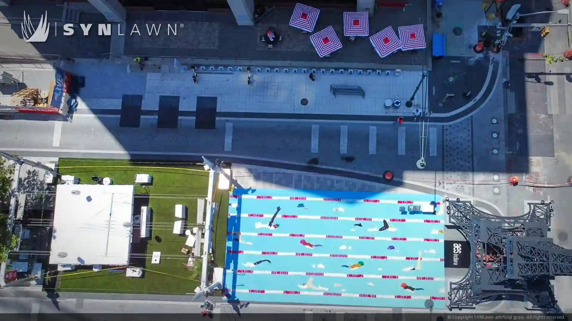Pre-assembled Custom Design Turf in Multiple Colors at the Olympic Swimming Trials Indianapolis Indiana image of pre assembled custom design turf in multiple colors at the Olympic swimming trials Indianapolis Indiana
