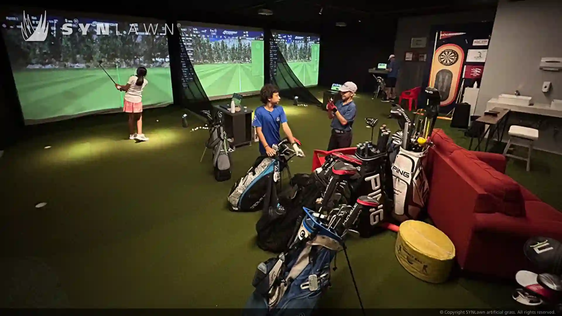 Indoor Golf Practice Facility for your home image of indoor golf simulator home studio training school practice facility using synlawn artificial grass