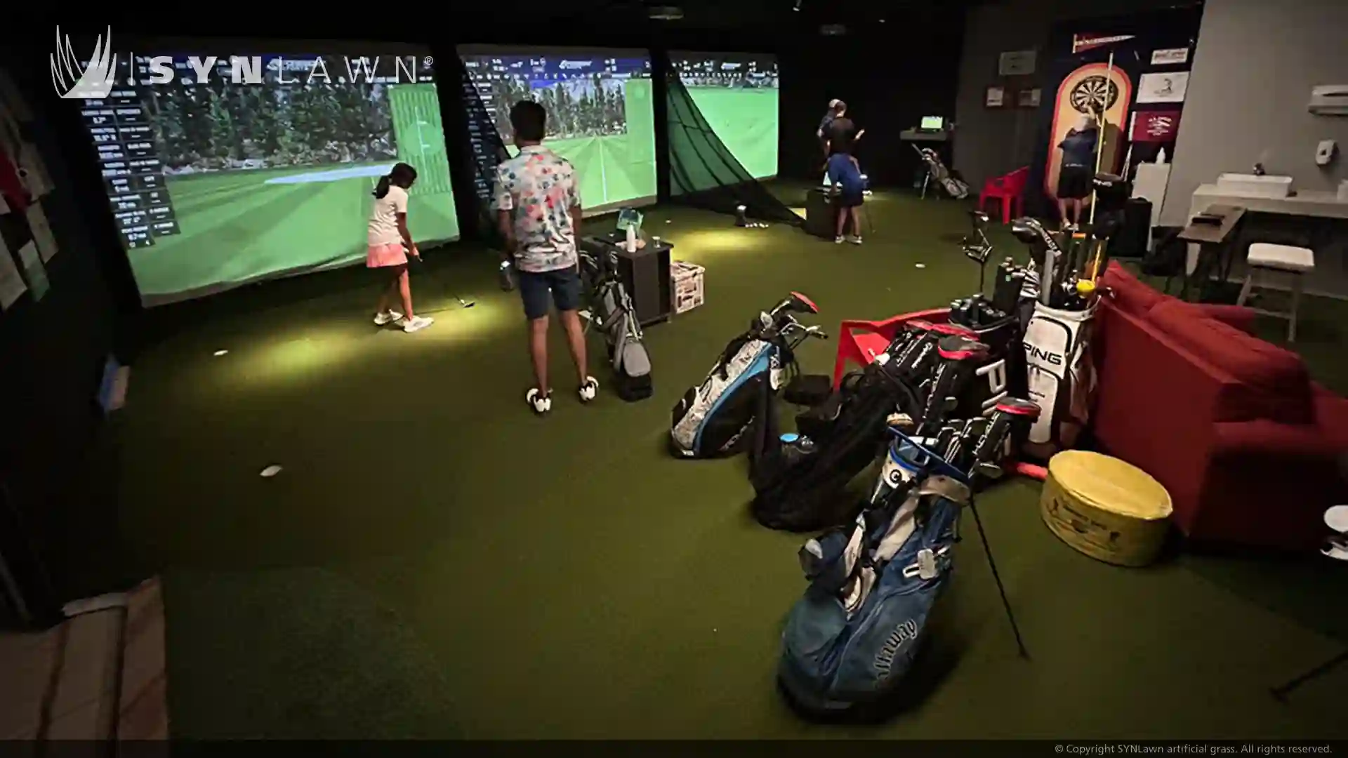Indoor Golf Practice Facility for your home image of indoor golf simulator home studio training school practice facility using synlawn artificial grass