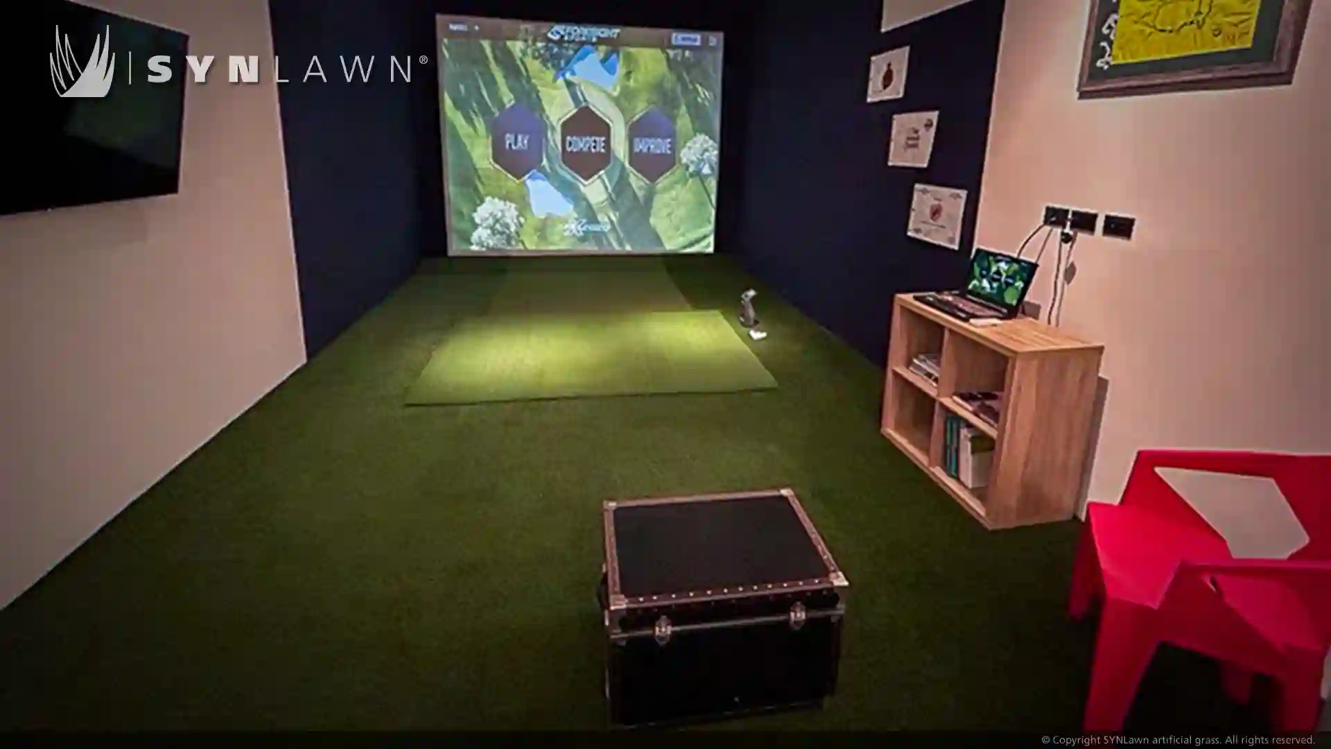 Indoor Golf Practice Facility for your home image of indoor golf simulator home studio training school practice facility using synlawn artificial grass