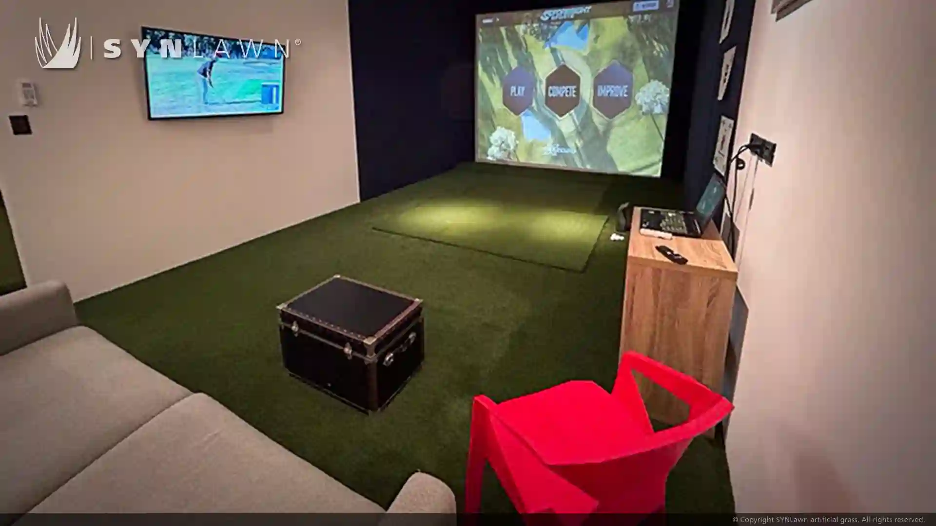 Indoor Golf Practice Facility for your home image of indoor golf simulator home studio training school practice facility using synlawn artificial grass