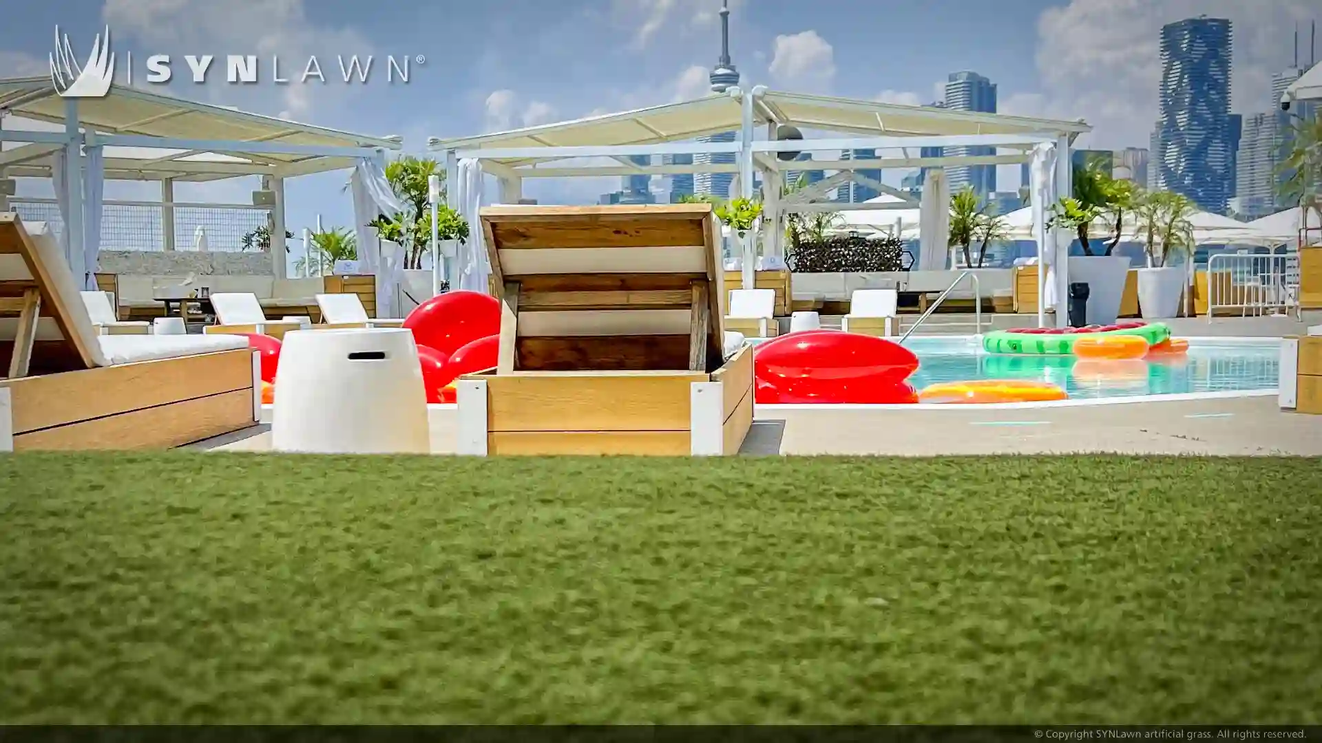 SYNLawn artificial grass at the Cabana Pool Bar in Toronto Ontario image of synlawn artificial grass at cabana pool bar Toronto Ontario
