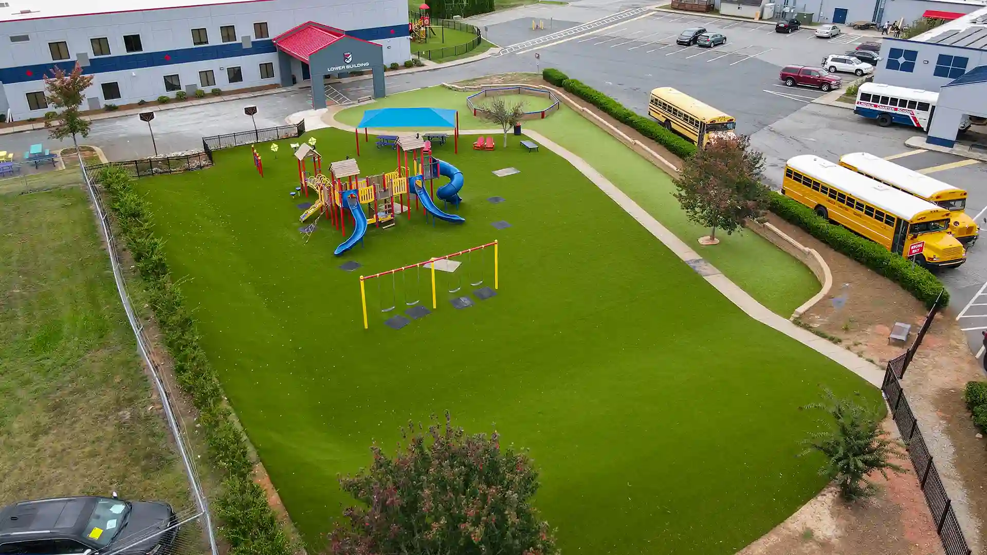 SYNLawn artificial grass for play areas at Lincoln Charter School Playground Denver North Carolina image of SYNLawn artificial grass for play areas at Lincoln Charter School Playground Denver North Carolina