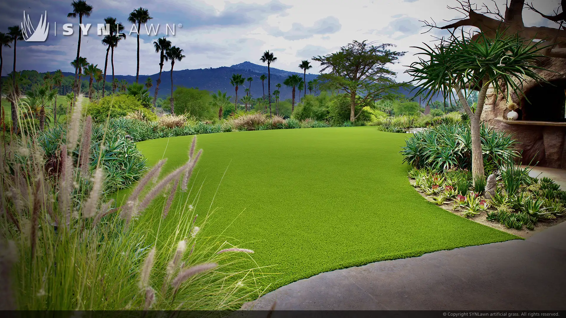 SYNLawn artificial grass at the Kijamii overlook watering hole restaurant at the San Diego Zoo image of the watering hole at Kijamii overlook San Diego Zoo restaurant